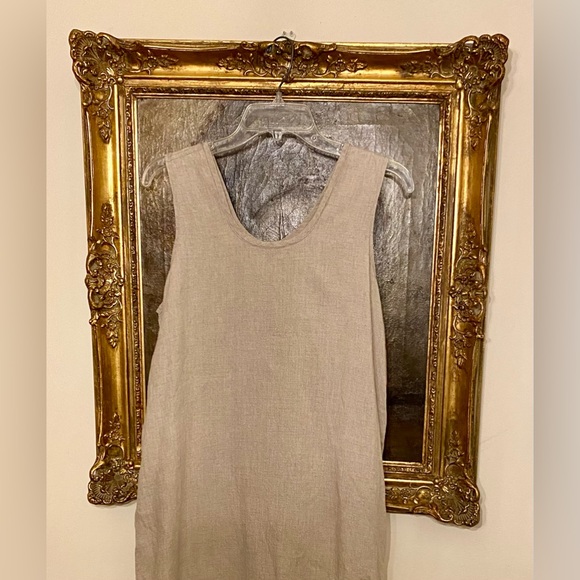 FLAX 100% Linen Long Dress w Textured Linen Panel - Picture 2 of 9